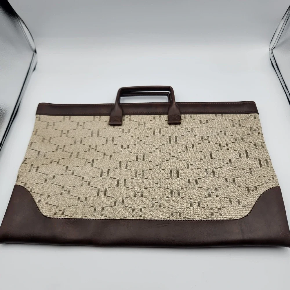 Vintage Security Pacific Bank Portfolio Briefcase 17x11‎ Canvas Faux Leather
